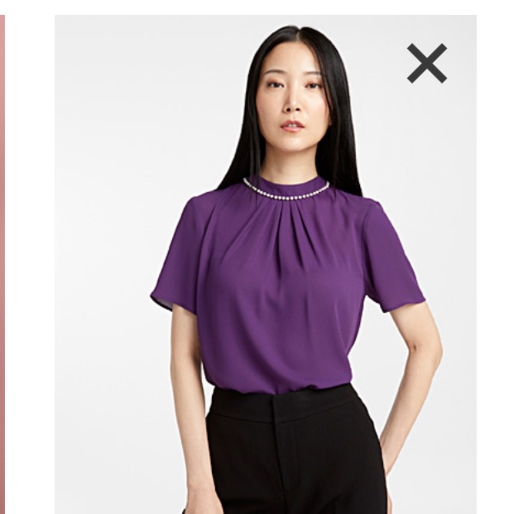 Contemporaine Purple Blouse with Pearl Accents
